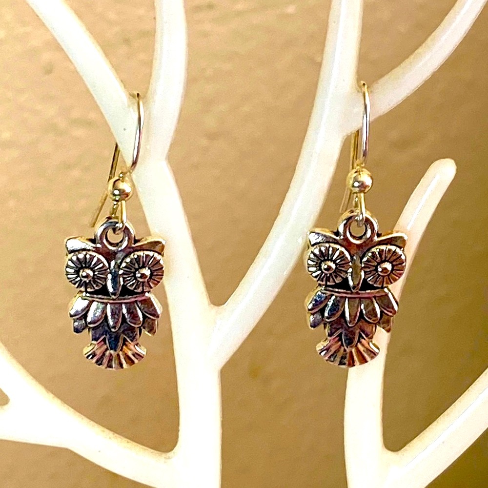 5/$10❤️❤️❤️NEW Tibetan Silver Owls Dangling Earrings